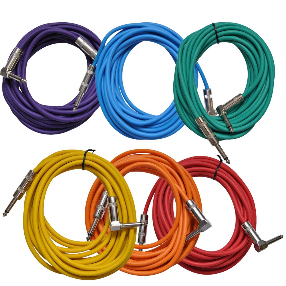 Seismic Audio 6 Pack of 20 Foot Right Angle Guitar Cables
