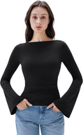 SUUKSESS Women Crew Neck Bell Sleeve Fitted Basic T Shirt - Slim Fit