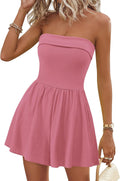KIRUNDO Summer Rompers For Women Strapless Tube Top Skort Romper