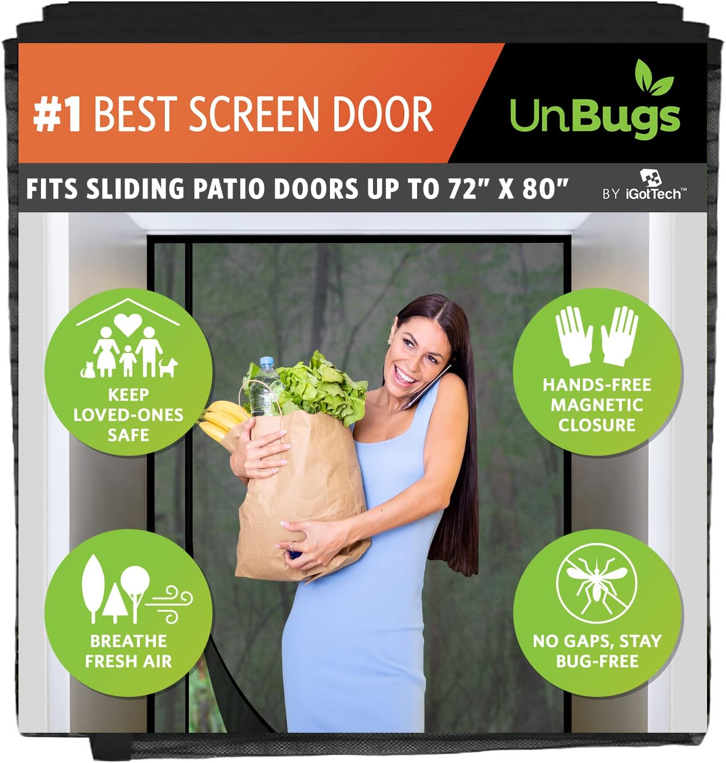 UnBugs Magnetic Screen Door for Patio & Sliding Doors Up to 72 in