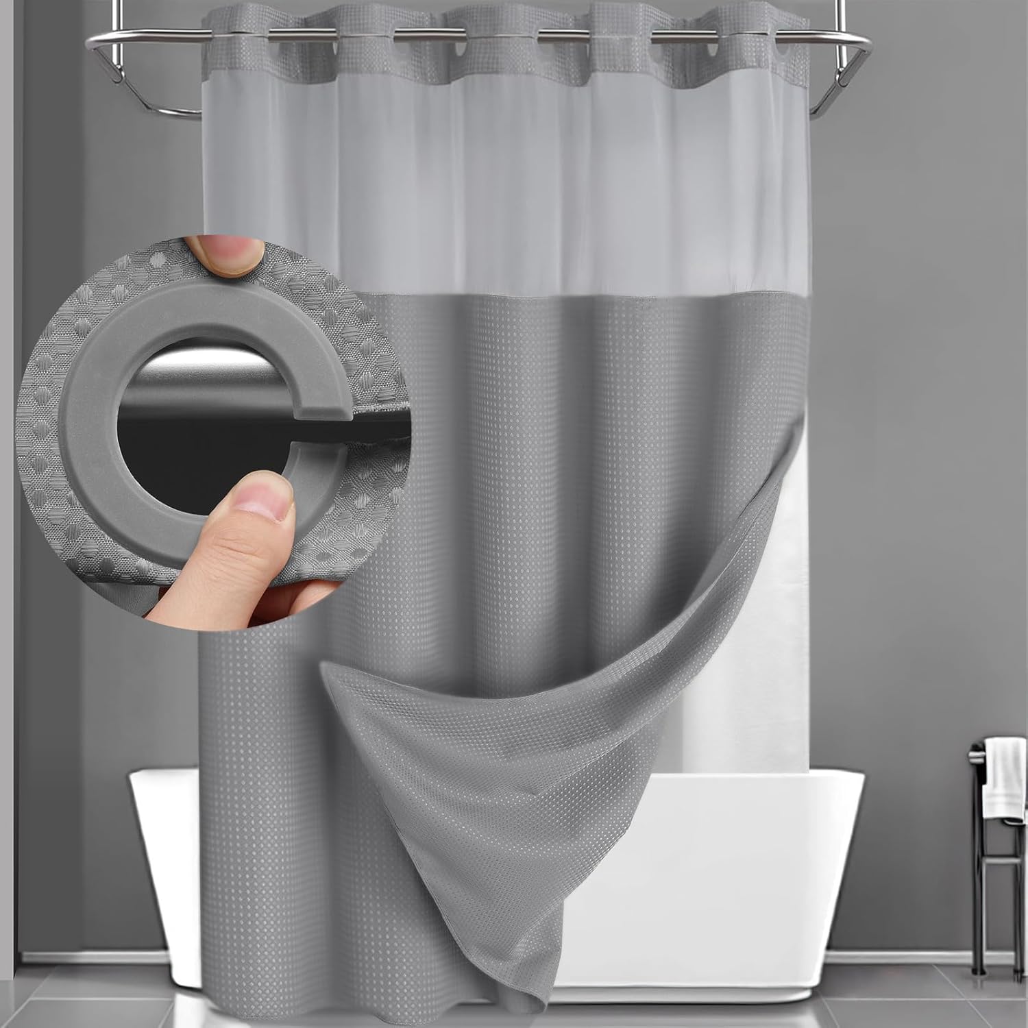 YellyHommy Quick-Dry Gray Waffle Shower Curtain Set