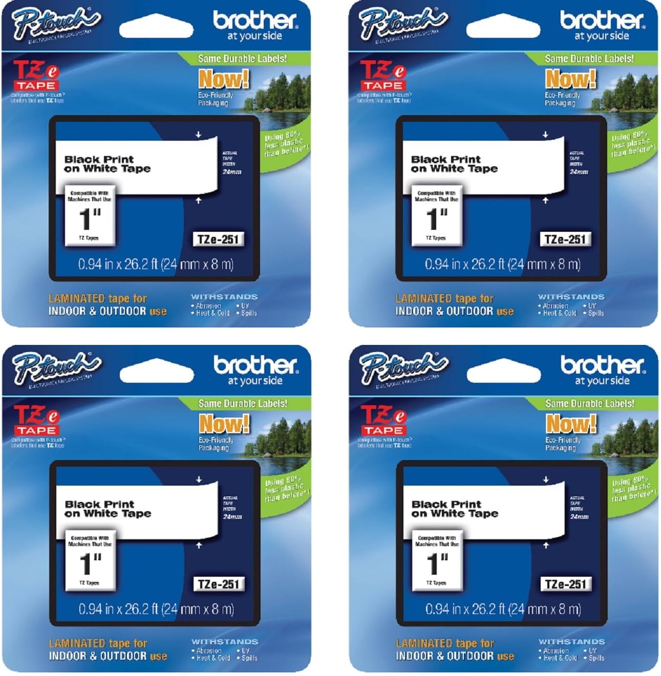 Brother Genuine P-Touch TZe-251 Laminated Tape 4-Pack for Labels