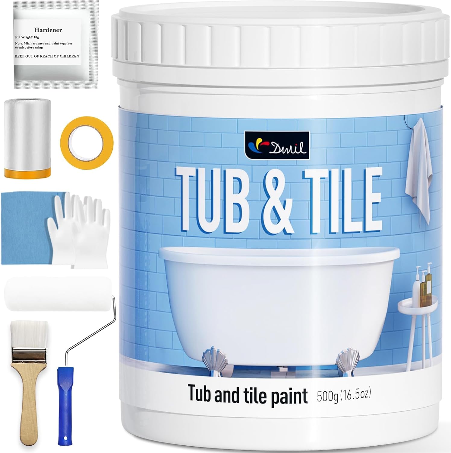DWIL Tile Paint Kit for Bathtub Refinishing - Low Odor, Easy Use