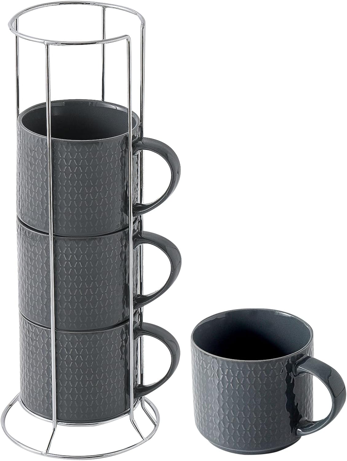 Hasense Coffee Mugs Set of 4 with Stand for Tea and Latte