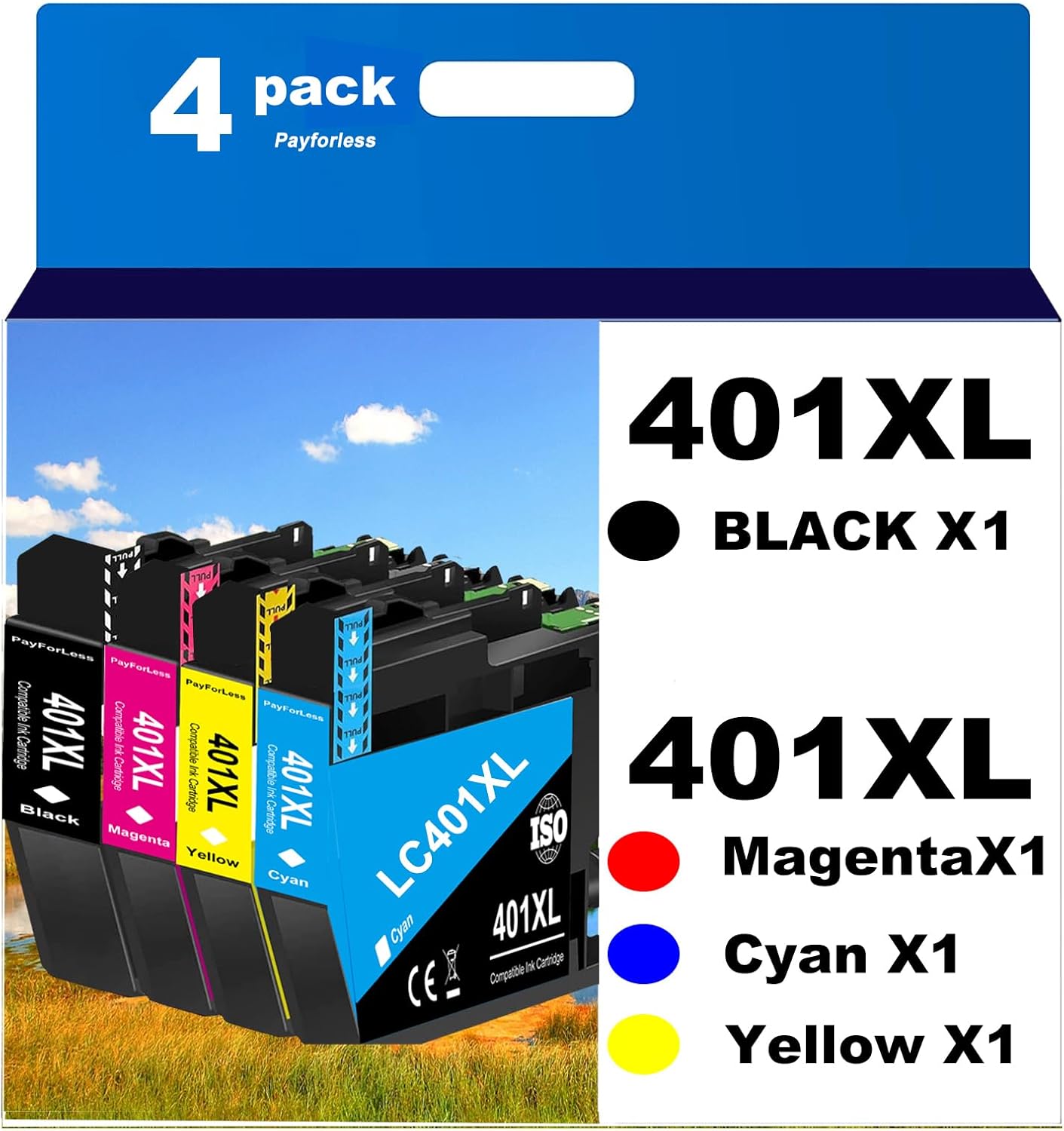Vibrant Colors: LC401XL Ink for Brother Printer 4-Pack by PayForLess