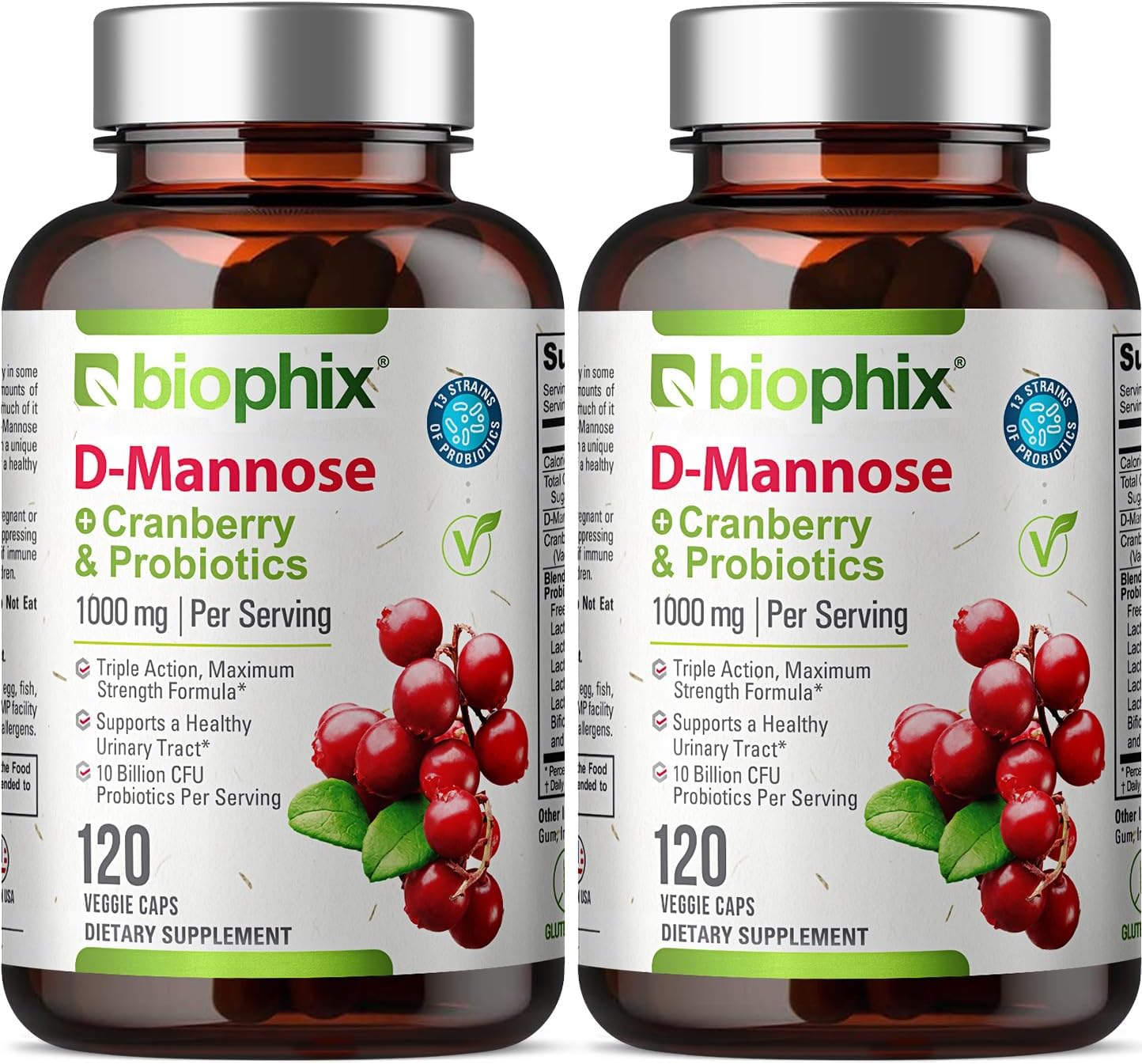 D-Mannose 1000mg Capsules with Cranberry & Probiotics for Health