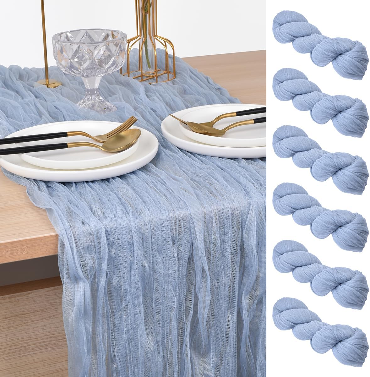 Joanlody Blue Cheesecloth Table Runner for Rustic Decor