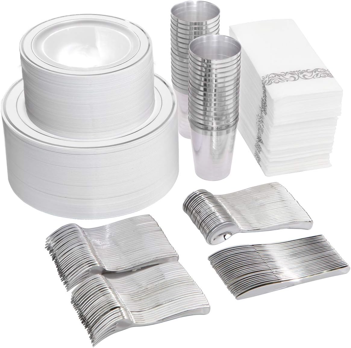 700 Piece Silver Dinnerware Set for 100 Guests Perfect for Events