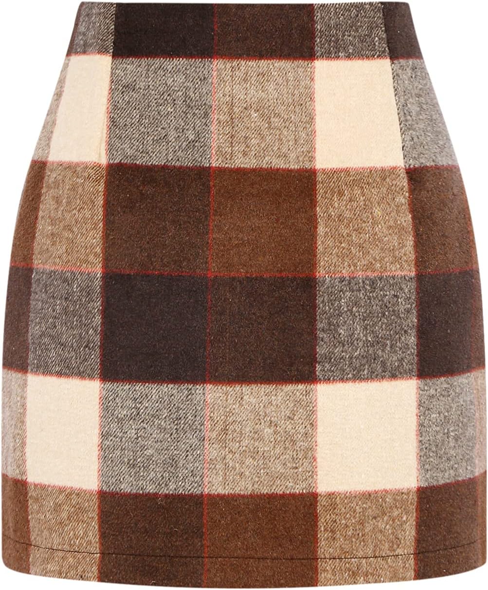 Womens High Waist Plaid Skirt Bodycon Pencil Wool Mini Skirts
