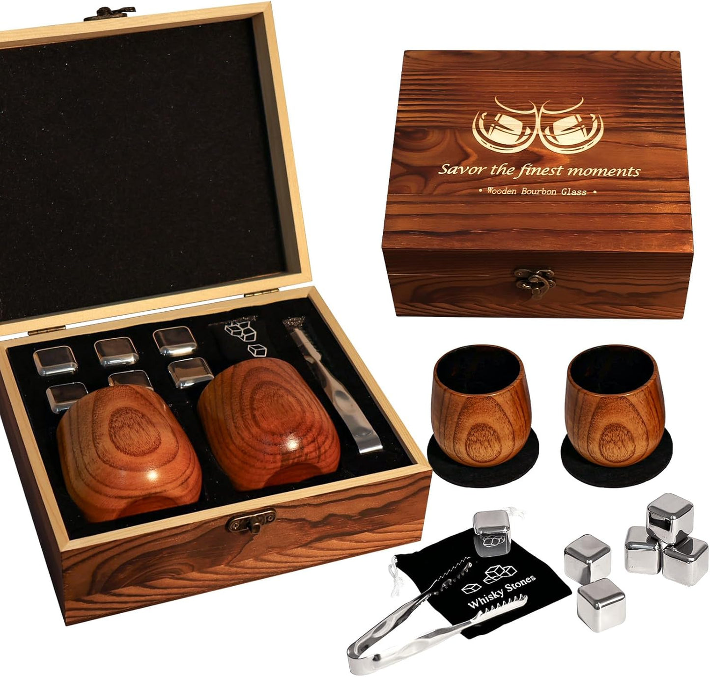 Charred Wooden Bourbon Drinking Glasses for Whiskey Lovers