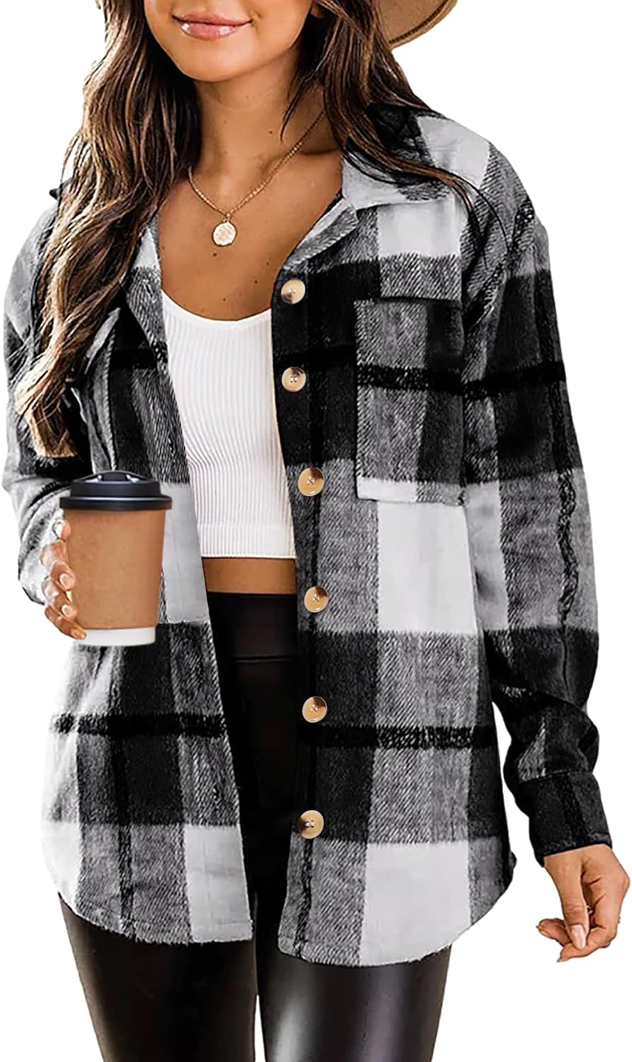 Flannel Shacket Jacket for Women - Stylish Button Down Shirt