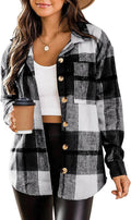 Women Flannel Shacket Plaid Button Down Long Sleeve Shirt - Cozy Fall
