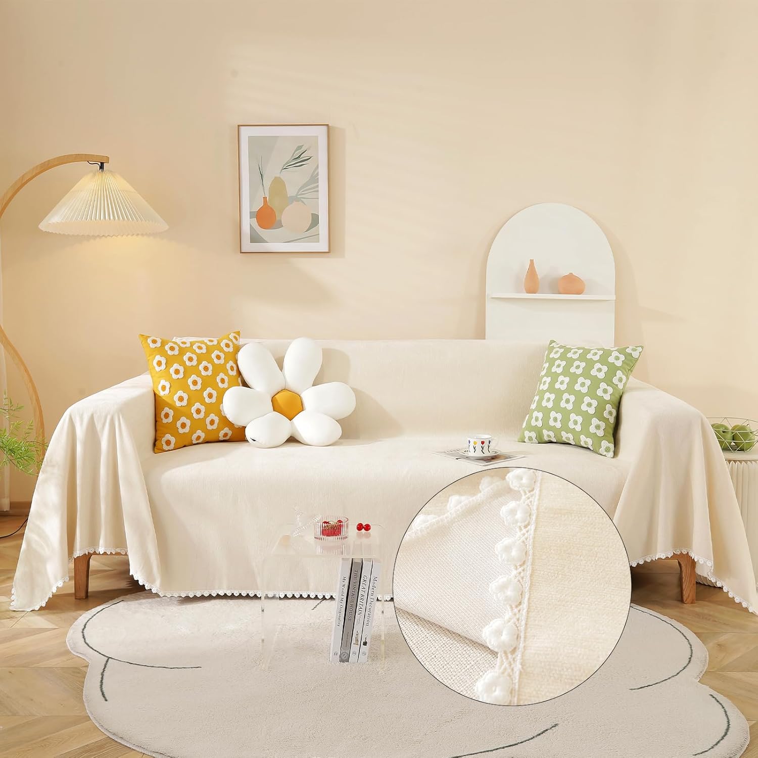 HANDONTIME Beige Sofa Covers for 3 Cushion Sofa - Stylish Protection