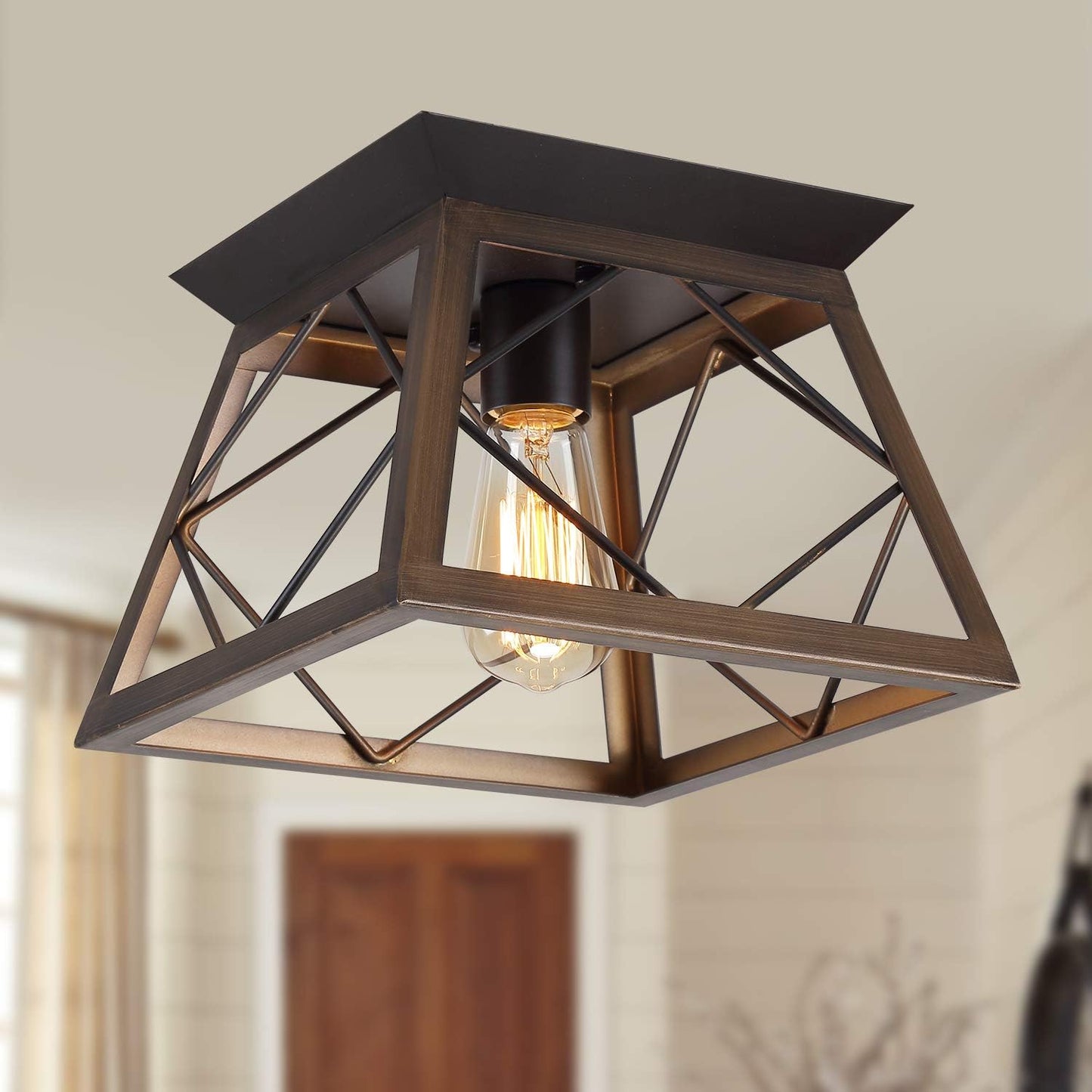 Q&S Flush Mount Ceiling Light Fixture for Vintage Farmhouse Style