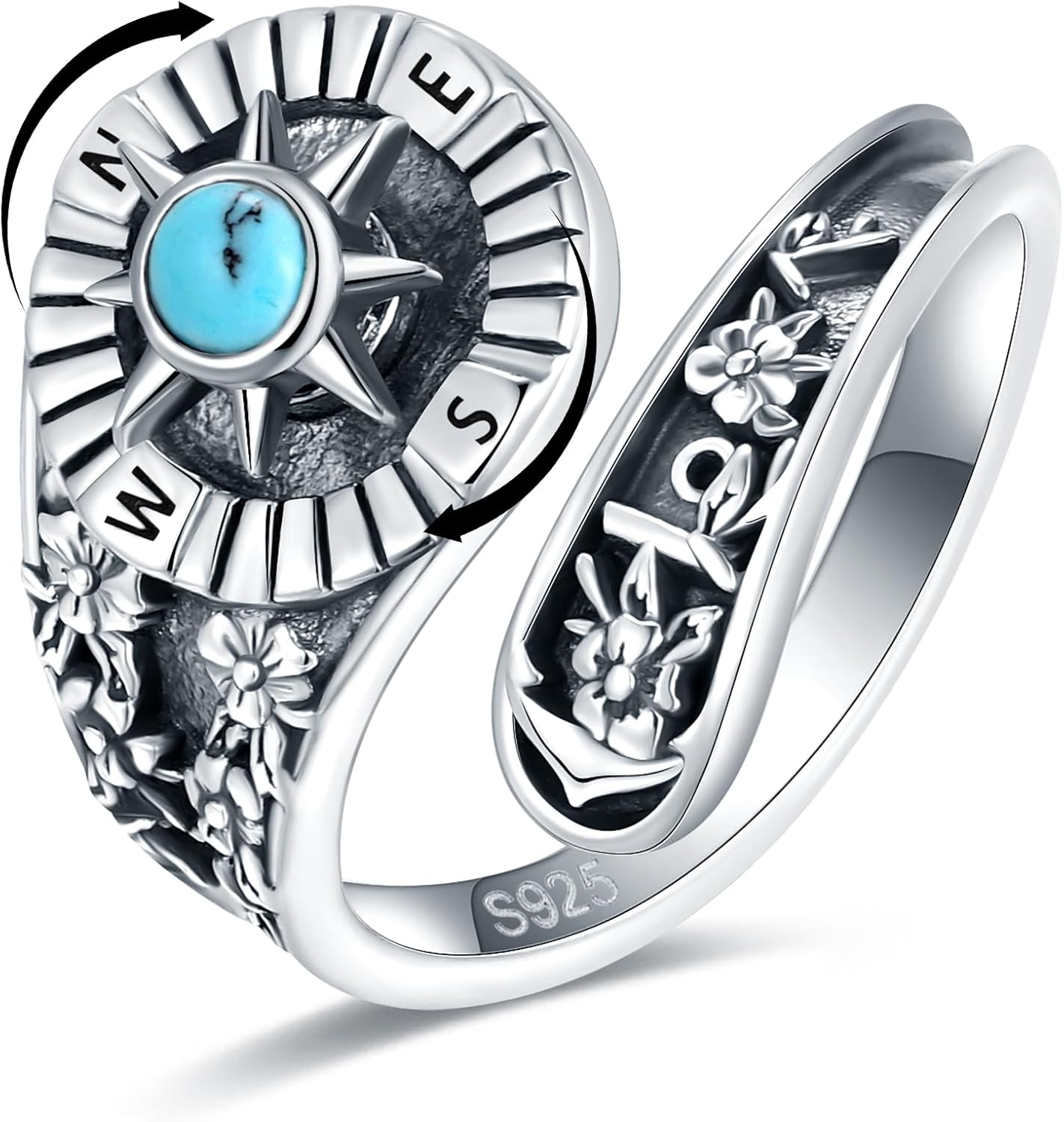 S925 Sterling Silver Abalone Dragonfly Turquoise Spoon Ring