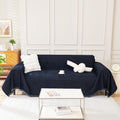 Navy Blue Sofa Cover with Non-Knot Tassels - Durable Chenille Fit