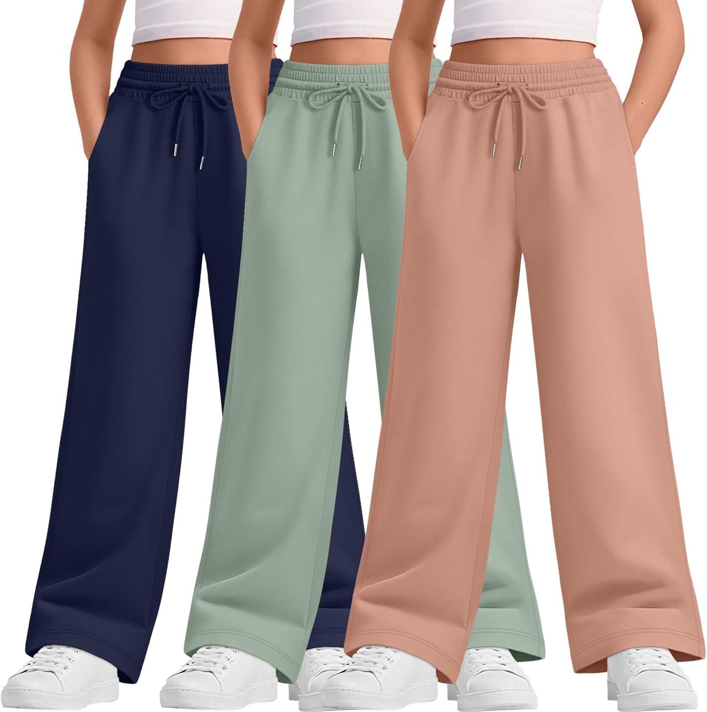 Teen Girls Wide Leg Sweatpants with Drawstring and Pockets