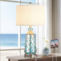 Coastal Glass Table Lamps - Teal 3-Way Dimmable Bedside Lamps