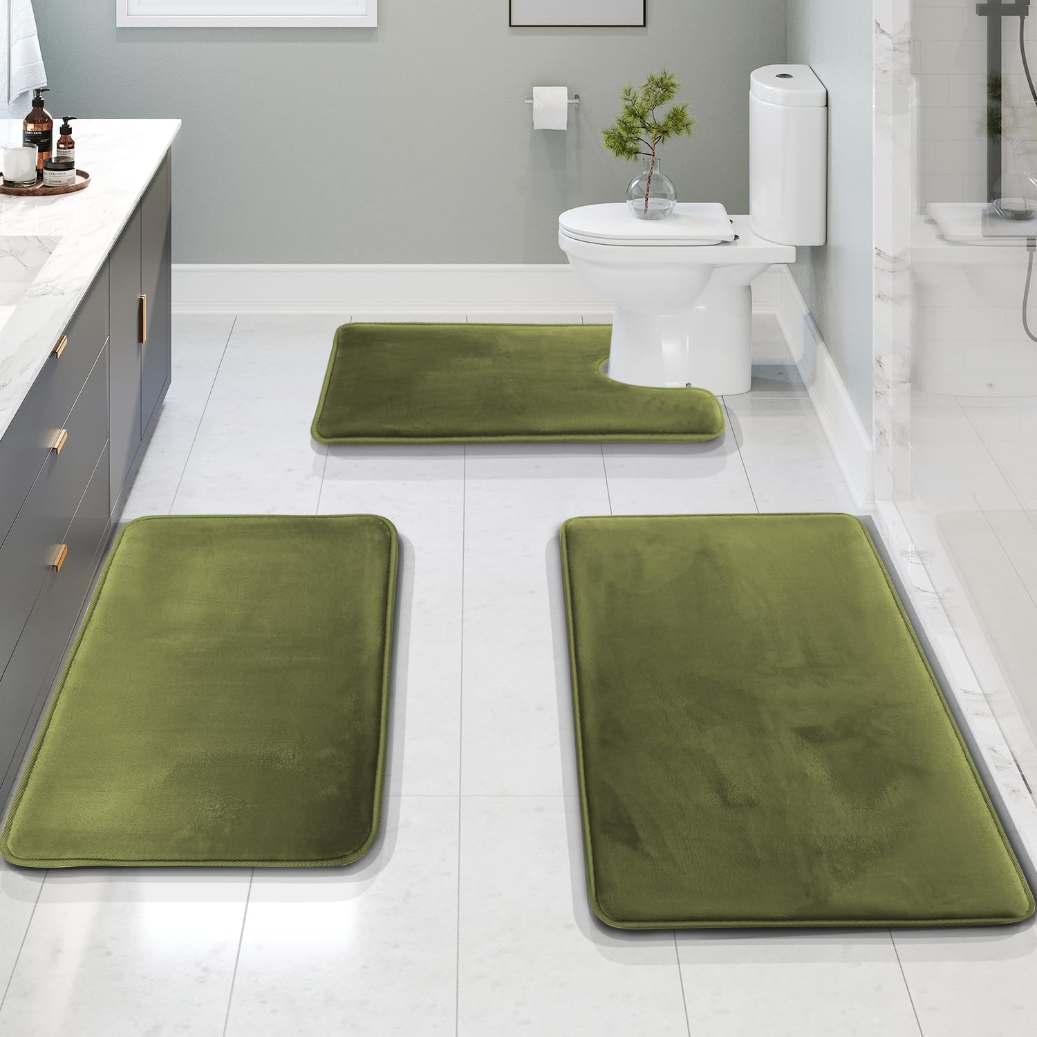 Clara Clark 3 Piece Bathroom Rugs Set - Velvet Memory Foam Comfort
