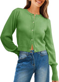Cropped Cardigan Sweater Womens Crew Neck Button Down - Lightweight