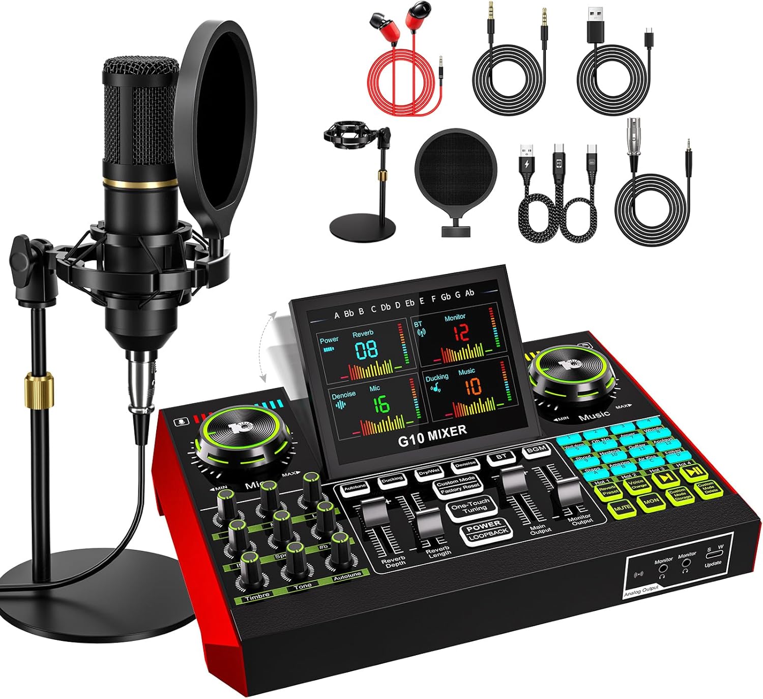 Podcast Microphone Bundle with Live Sound Card Audio Mixer