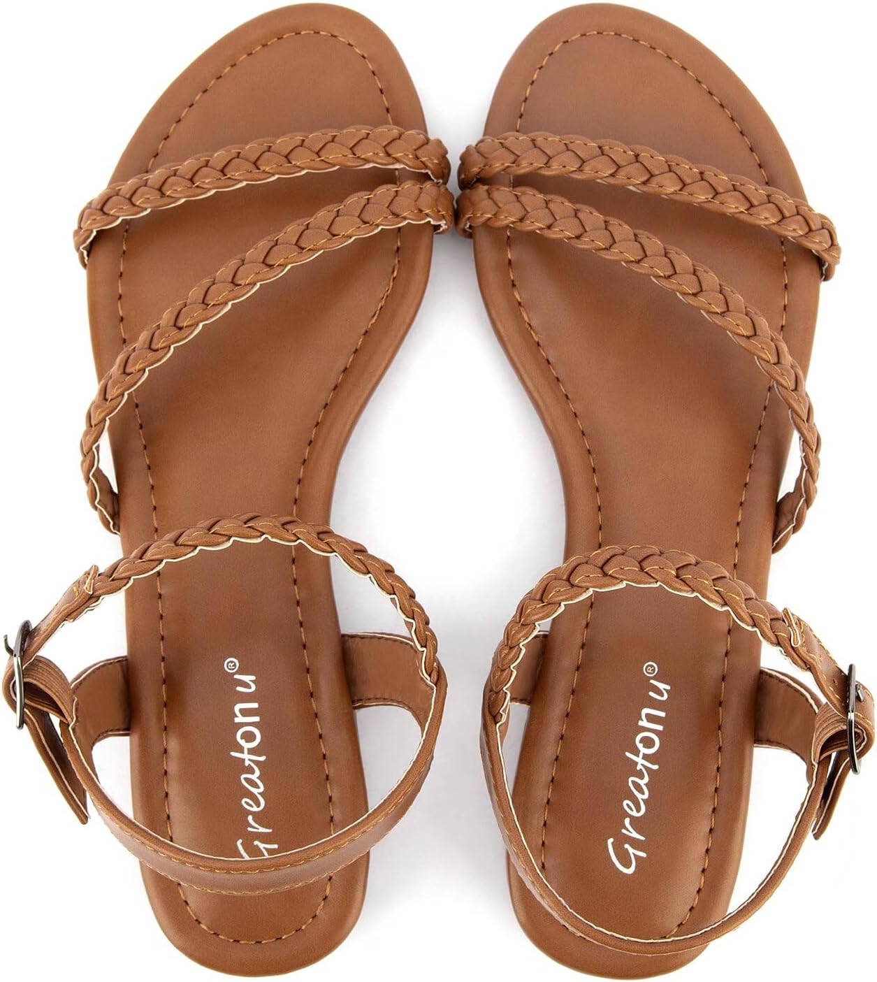 Greatonu Womens Flat Sandals Slip On Summer Gladiator Shoes