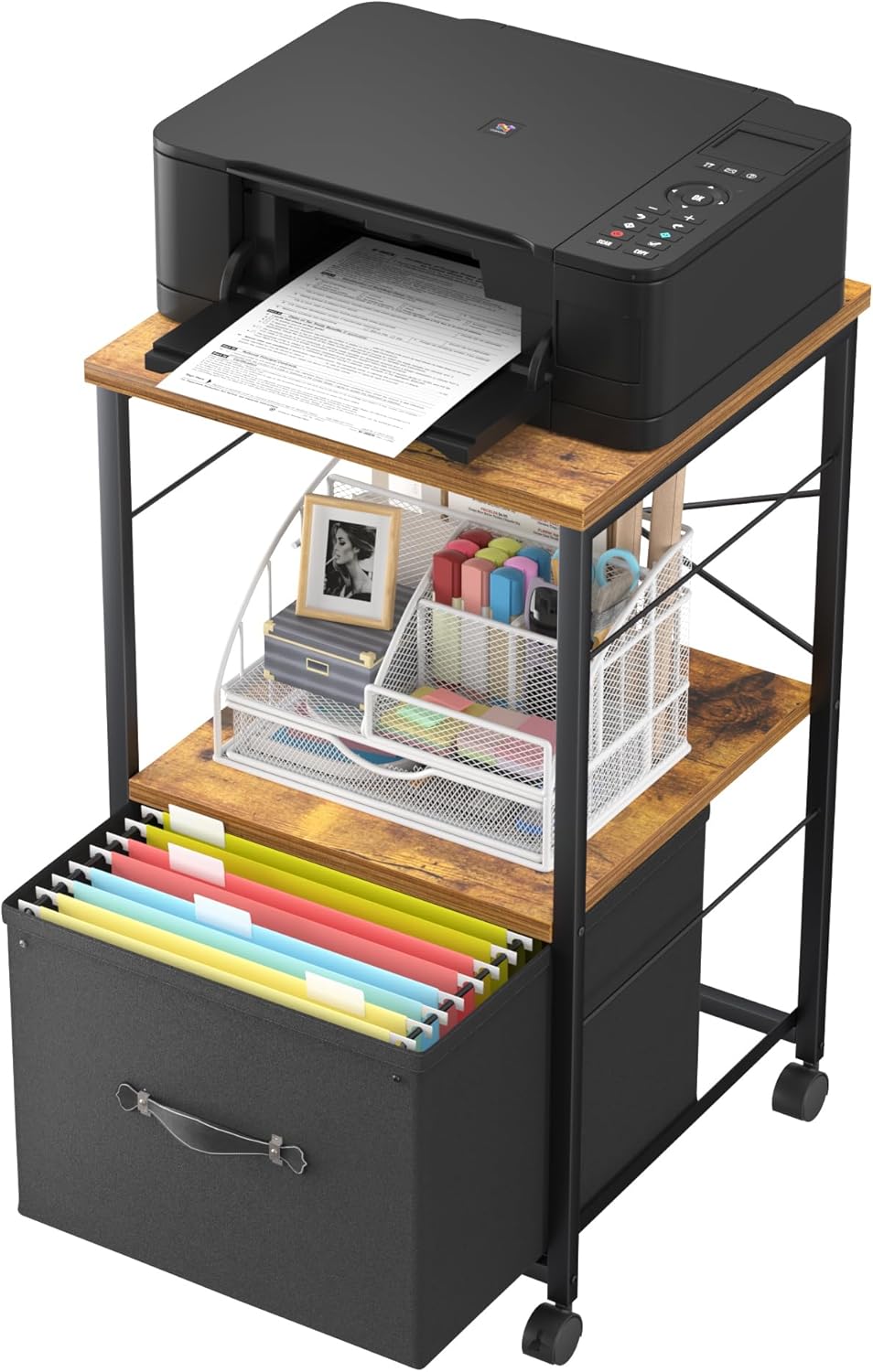 VECELO Rolling File Cabinet with Fabric Drawer - Stylish Printer Stand