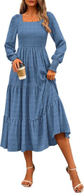 Women's Fall Maxi Dress 2025 Square Neck Puff Sleeve Smocked