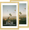 24x36 Poster Frame Set of 2 - Gold Wood Frames with Real Glass