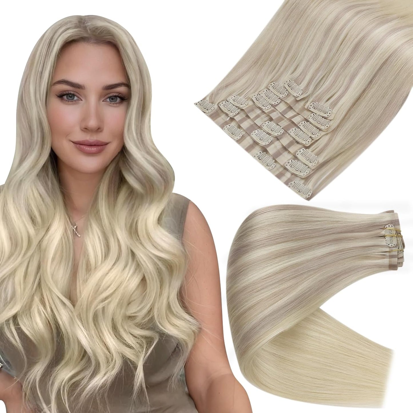 Full Shine Blonde Clip in Hair Extensions for Effortless Volume