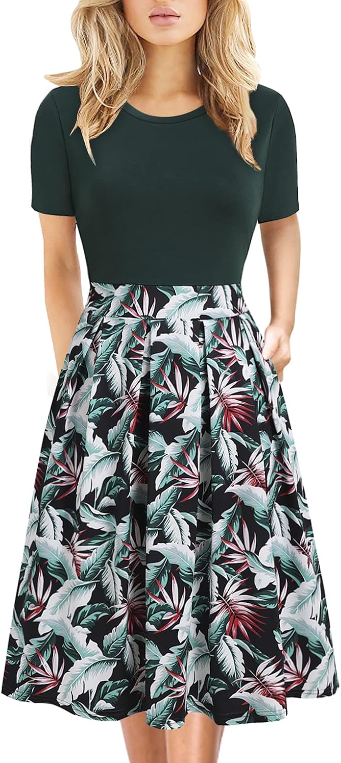 Elegant Knee Length Floral Print Dresses for Women - 50s Style