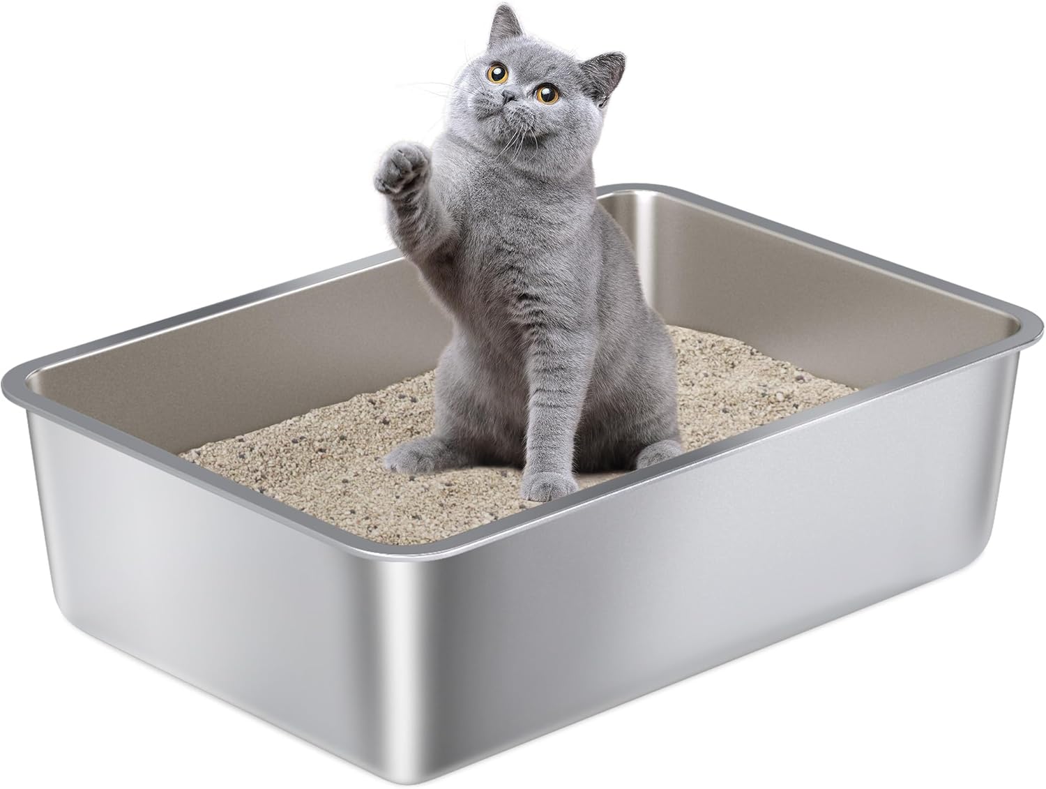 Stainless Steel Litter Box for Cats and Small Pets, Easy Clean
