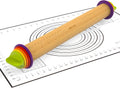 Rolling Pin with Thickness Rings and Pastry Mat - Adjustable Dough