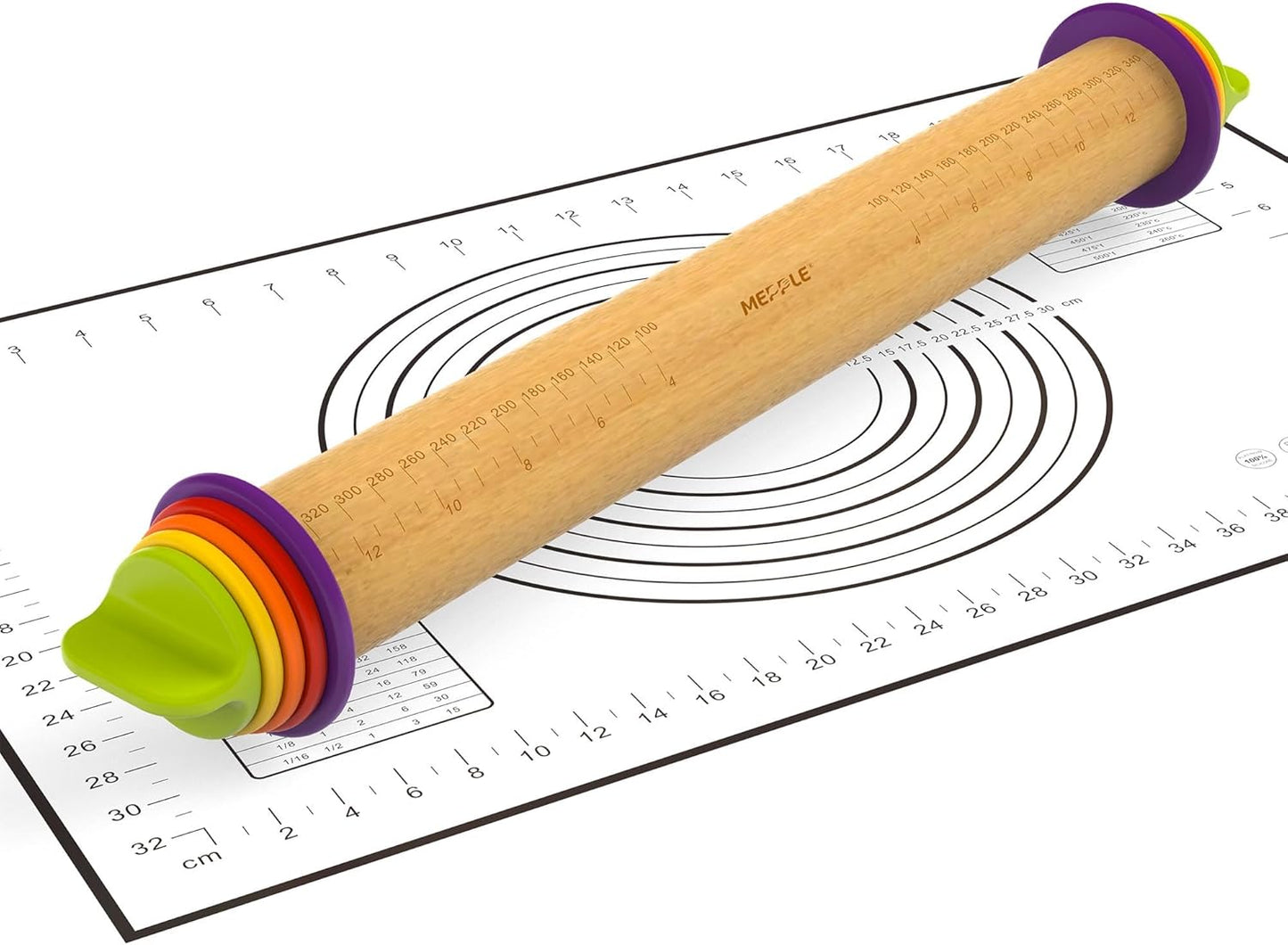 Adjustable Wooden Rolling Pin with Thickness Rings for Baking
