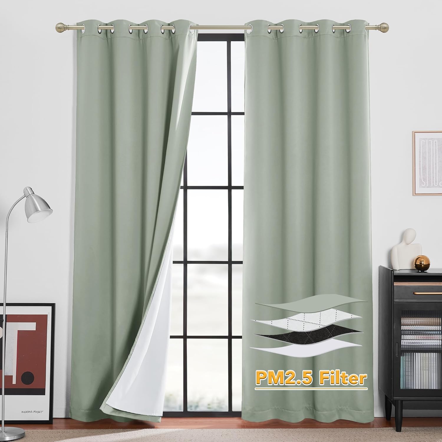 RYB HOME 4-in-1 Sage Green Blackout Curtains