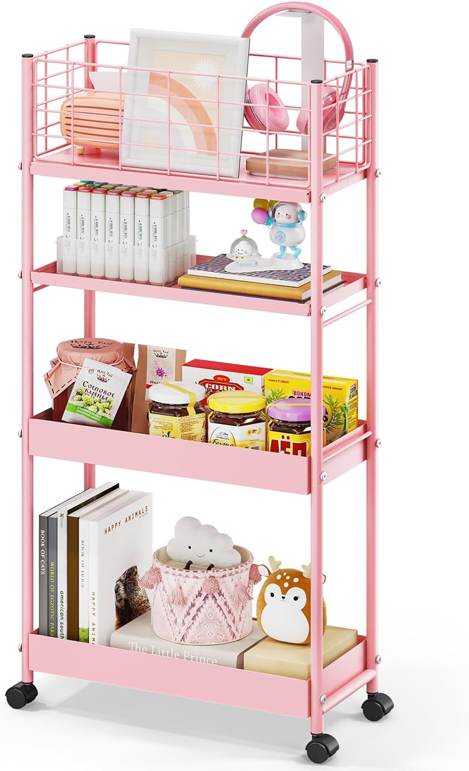 KINGRACK Slim Storage Cart: Stylish 4-Tier Rolling Utility Trolley