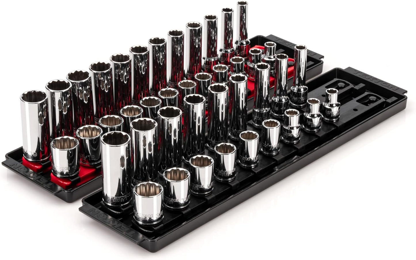 TEKTON 3/8 Inch Drive Socket Set: 42-Piece with Rails and Trays