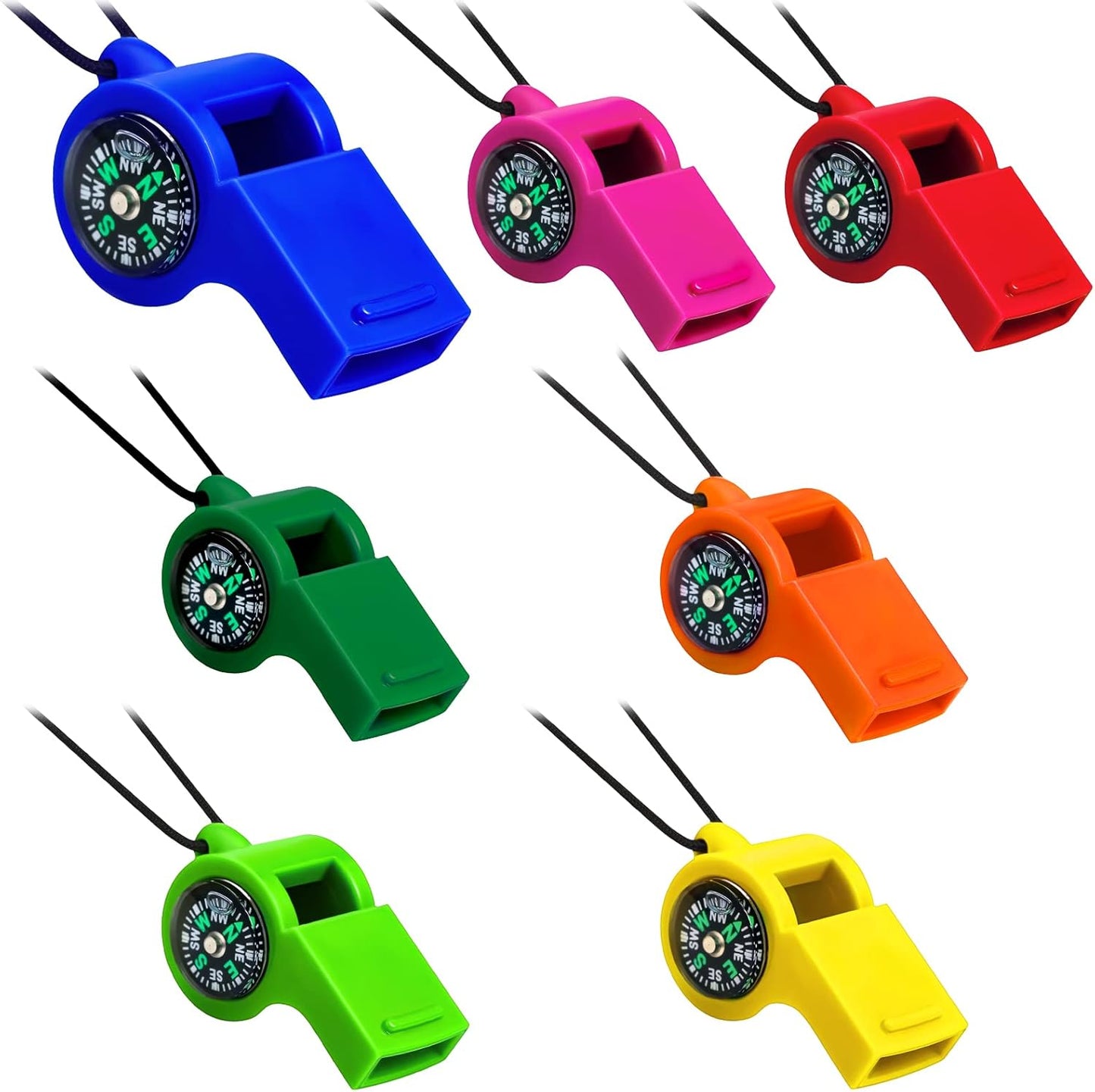 Emergency Survival Whistle with Compass Combo - Loud Safety, 7 Pc Set