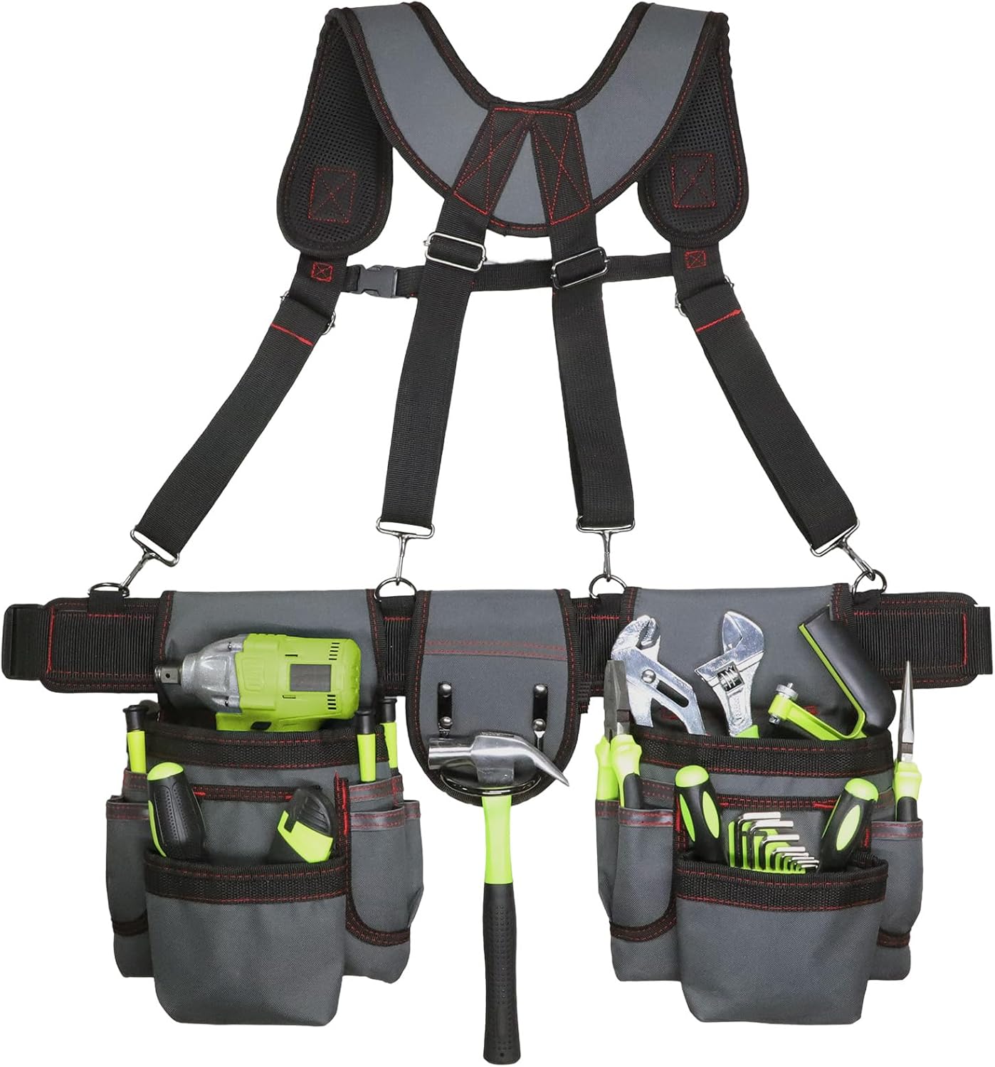 Adjustable Tool Belt for Men with Suspenders, 32 to 66 in