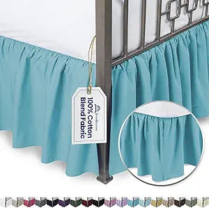 Ruffled Bed Skirt with Split Corners - Full Size Aqua 18 Inch