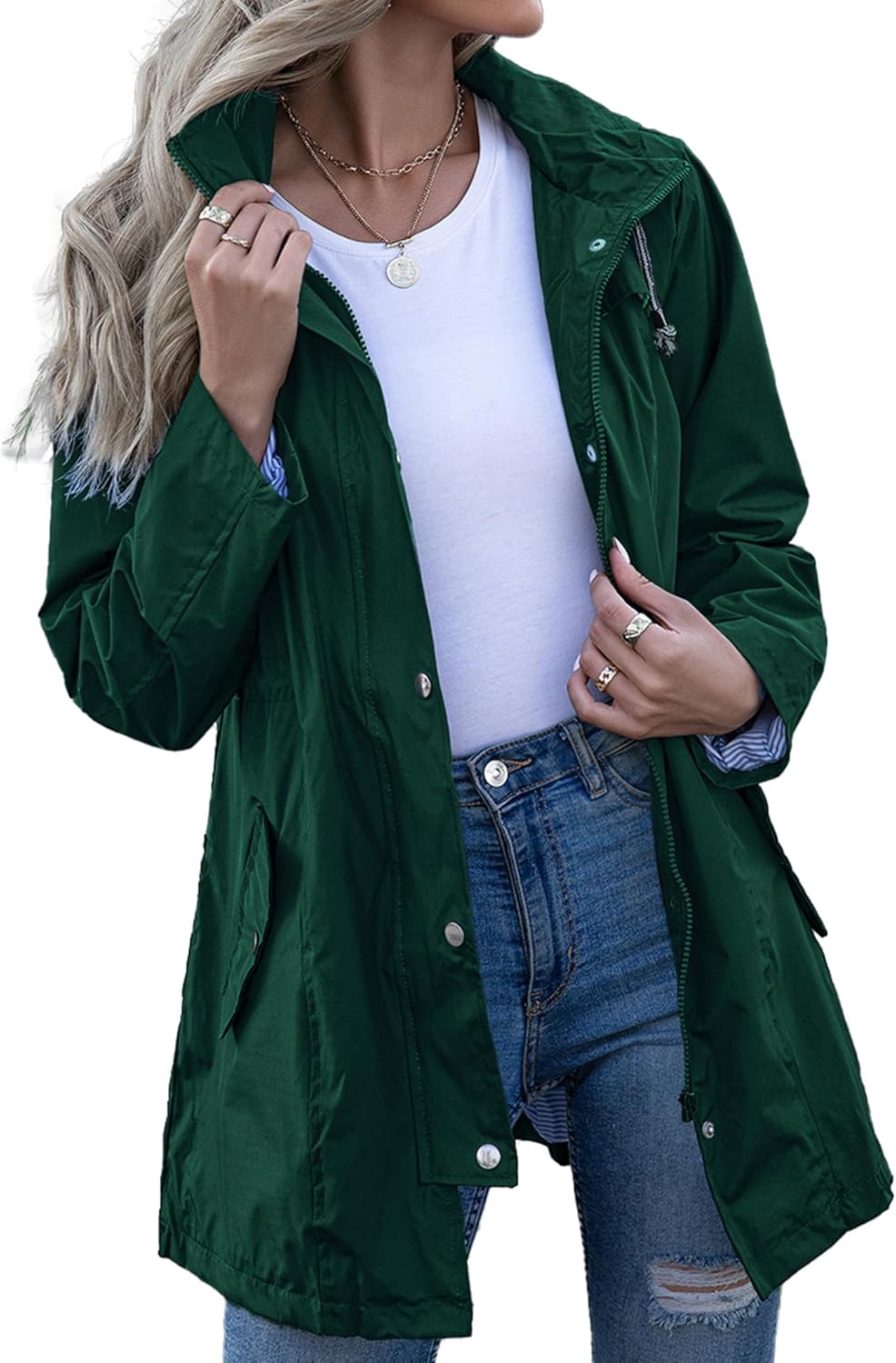 Kikibell Rain Jacket Women Lightweight Waterproof Windbreaker