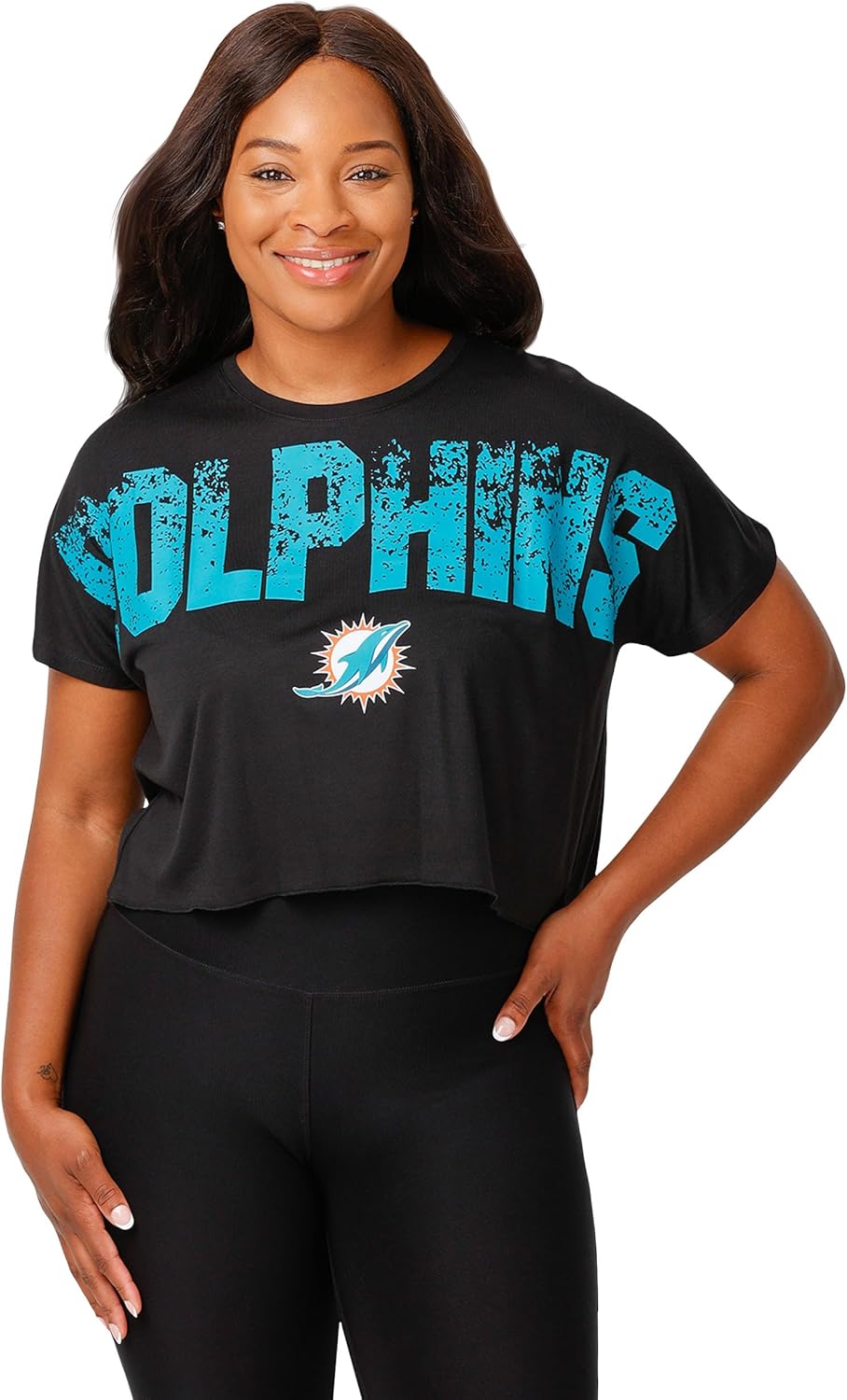 FOCO Women's NFL Team Logo Distressed Wordmark Crop Top Shirt