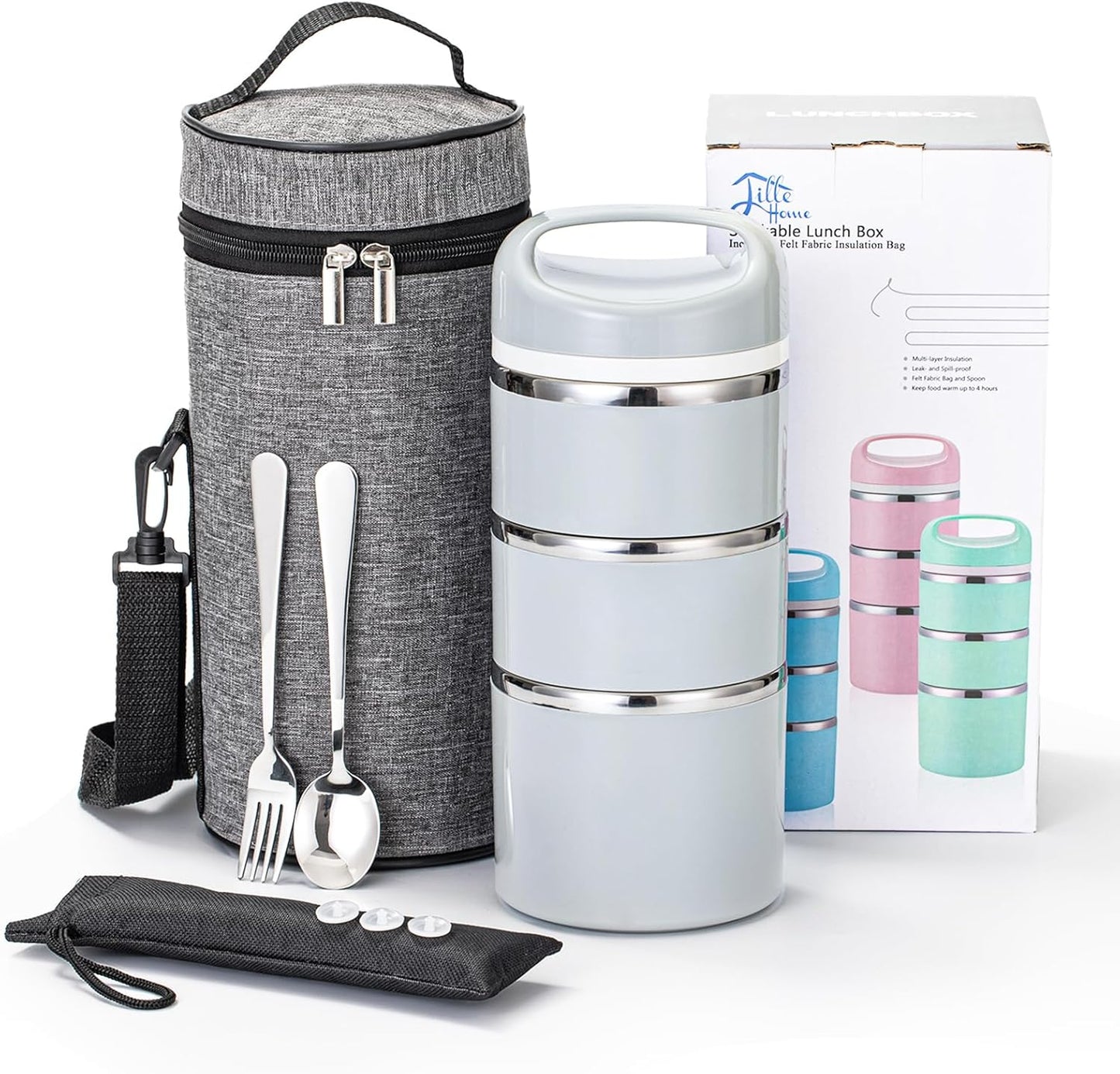Lille Home Stackable Stainless Steel Thermal Lunch Box Set