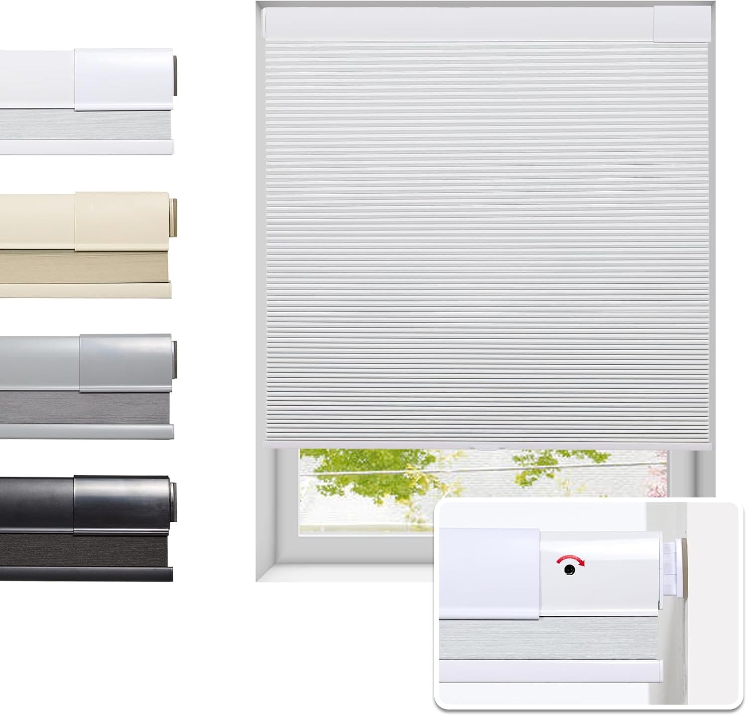 No Drill Honeycomb Shades for Indoor Windows, Thermal Insulating 64ftH