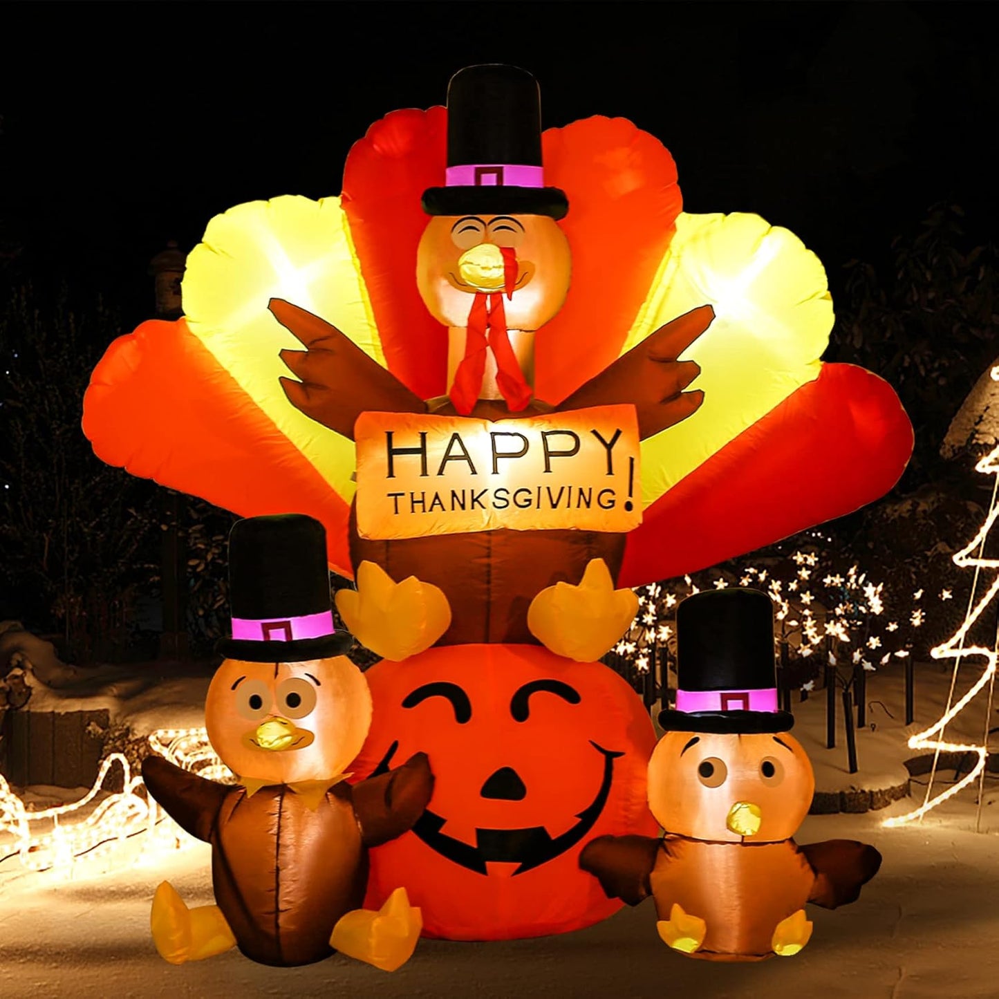 Double Couple 6FT Thanksgiving Turkey Inflatables for Yard Decor