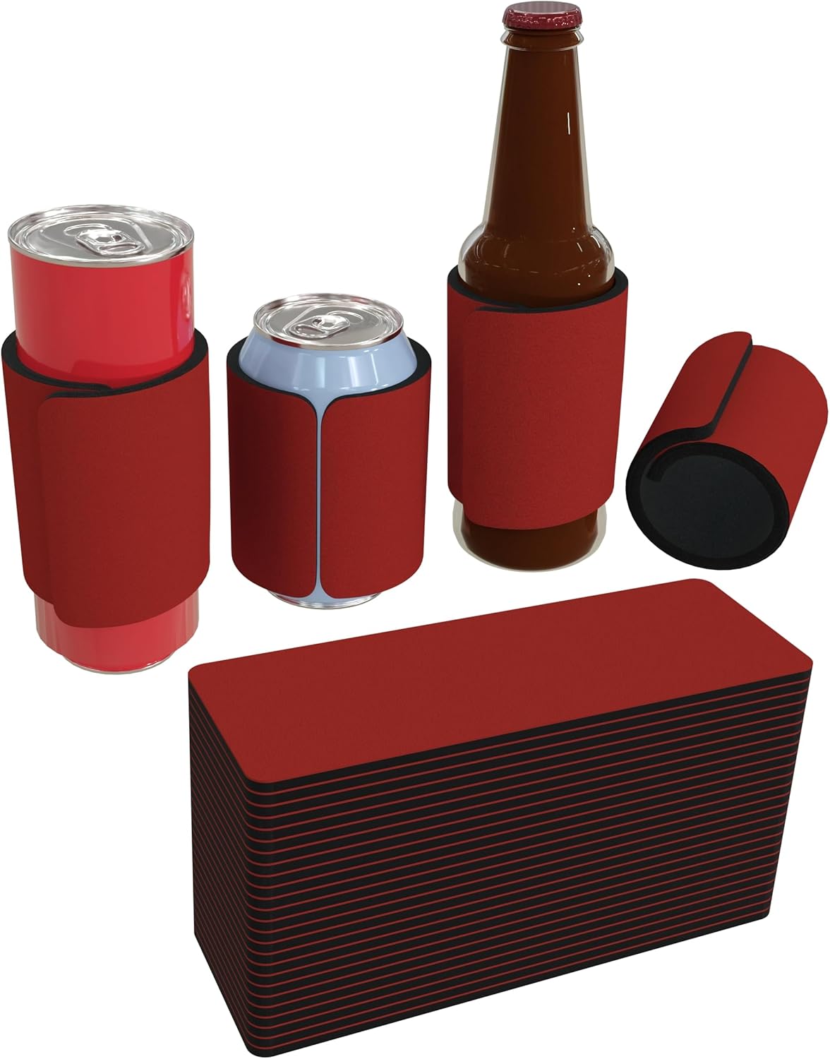 PartyPrints 25 Pack Red Blank Slap Wrap Neoprene Can Coolers