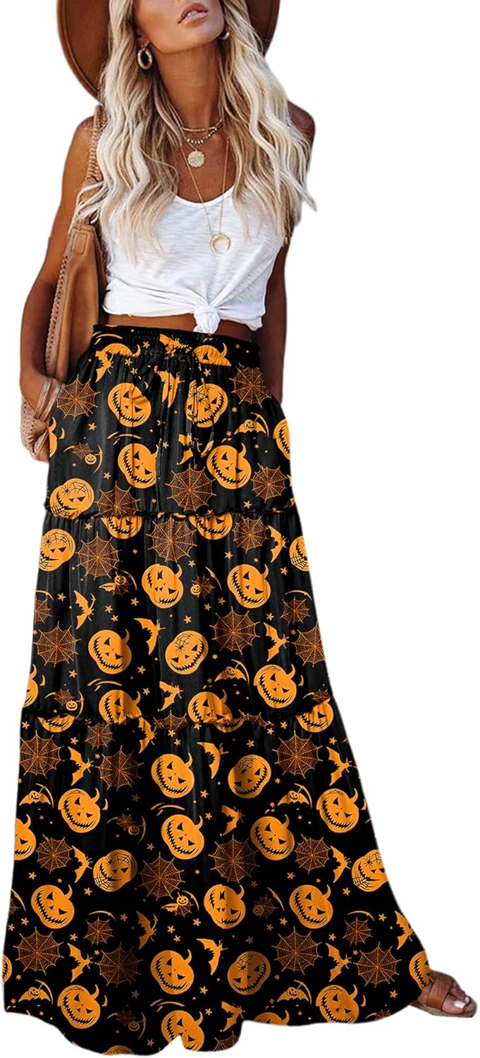 EARKOHA Womens Casual High Waist Tie Maxi Skirt with Pockets