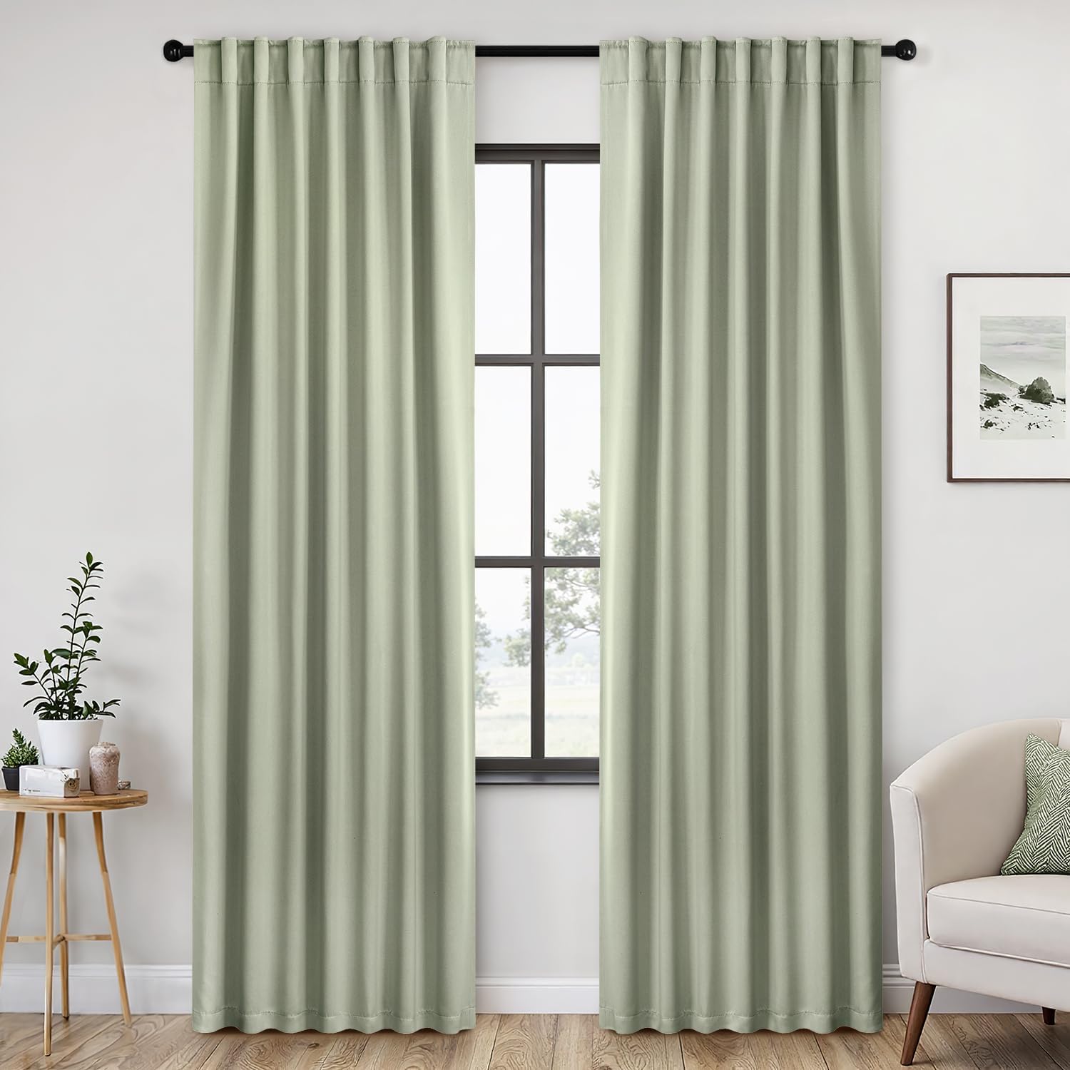 Sage Green Thermal Insulated Light Blocking Curtains 90 Inch