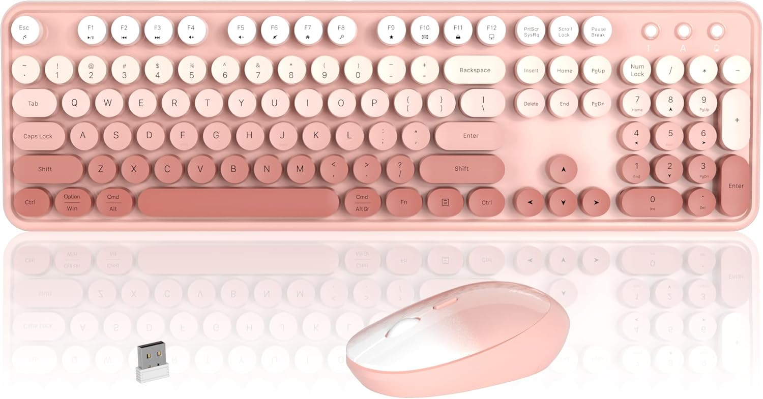 Colorful Wireless Keyboard and Mouse Combo for Retro Typing Fun