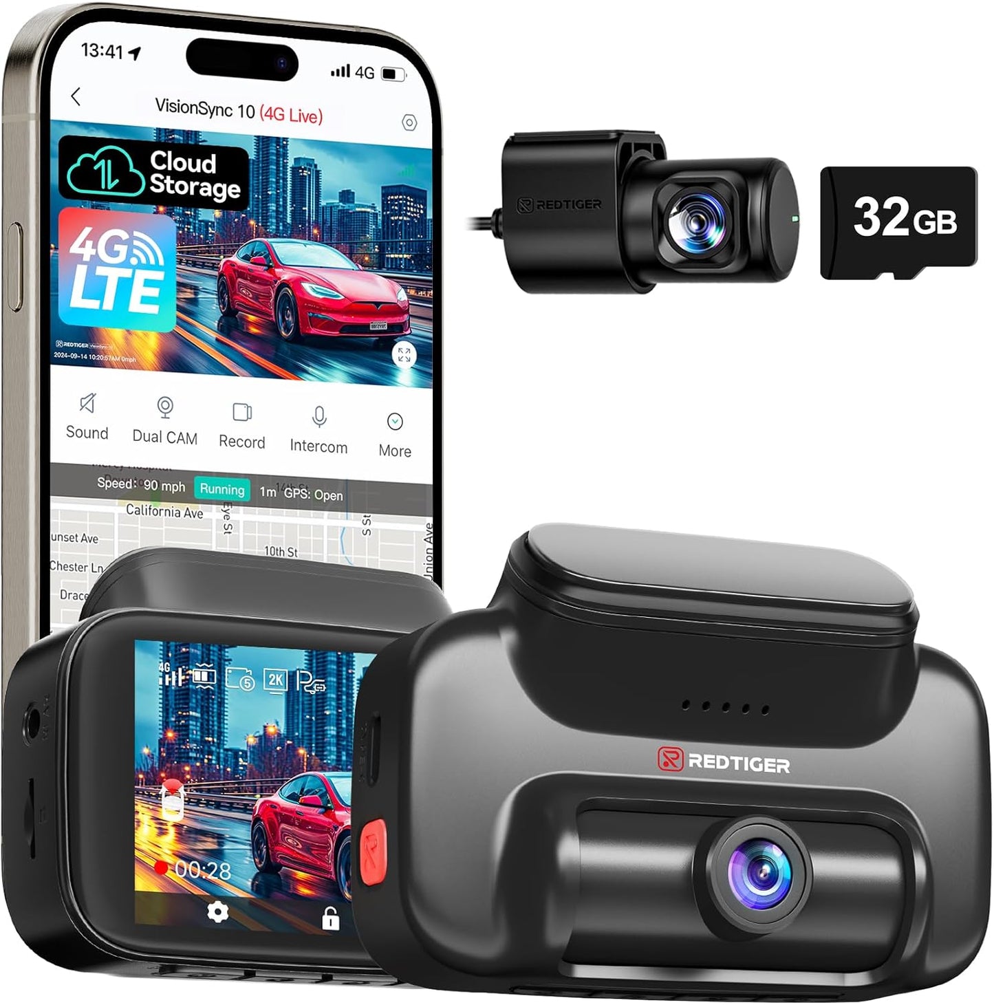 REDTIGER 4G Dash Cam: Live Stream, Cloud Storage, GPS
